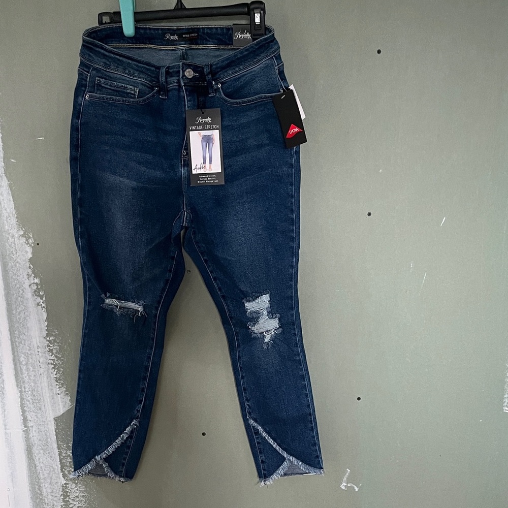 Jordache Dark Blue Distressed Ankle Jeans